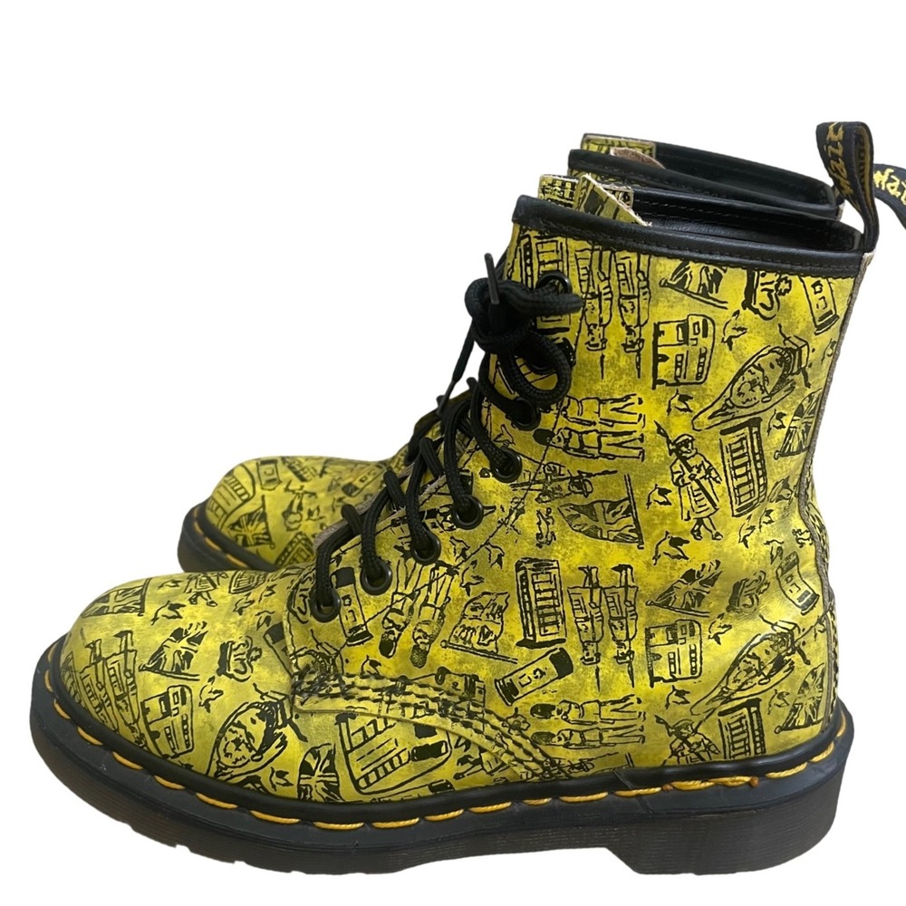 Dr Martens 1460 Yellow London Sketch Print Boots Made in England Womens 6 USA